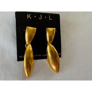NOS Vintage KJL Brushed Gold Satin Dangle Earrings Teardrop Kenneth Jay Lane